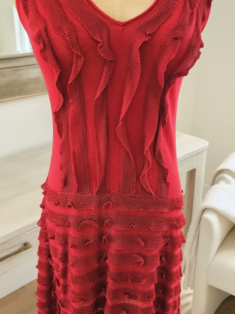 Nanette Lepore Red Currant Ruffle  Shift Knee Lenght Dress 2 Pc Size XS